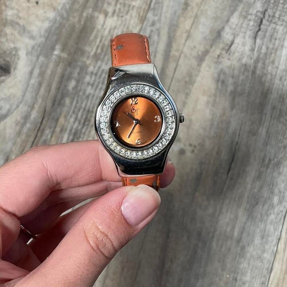 SF Women's Wrist Watch Orange and Silver Vintage